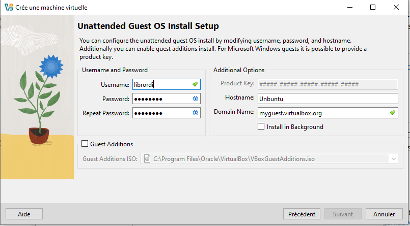 Profil pour l'émulateur (configuration utilisateur et mot de passe)